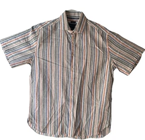 Joseph Abboud Short Sleeve Linen Cotton Dress Shirt Mens L Multicolor Stripe NWT - Picture 1 of 9