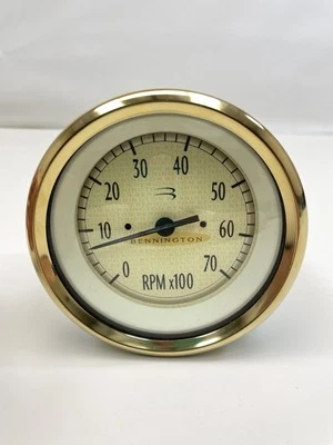 BENNINGTON TACÓMETRO DE GRAN TAMAÑO CALIBRE CARA DORADA / BISEL 4 1/4" BARCO MARINO Foto 1 de 3