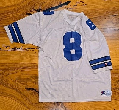 Camiseta de fútbol vintage Champion Mesh #8 blanca y azul, talla 52, ?Cowboys Aikman? Foto 1 de 4
