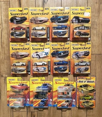 12 Matchbox 2005 Superfast Porsche 911 Turbo, Ferrari, Mustang, Lotus, Impala - Image 1 of 4