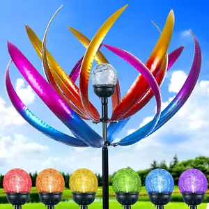 Wind Spinner Sculpture Solar Multi-Color Glass Ball Light Outdoor Art Decoration - Picture 1 of 6
