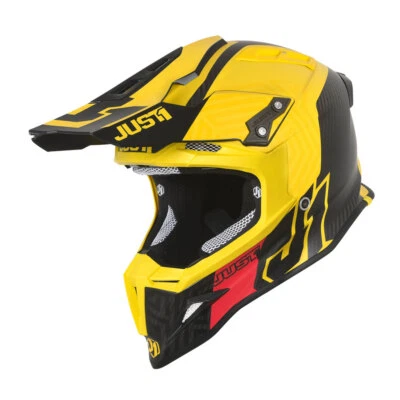 Casco de moto de cross J12 todo terreno de fibra de carbono MX plano negro sincronizado amarillo rojo M DOT Foto 1 de 4