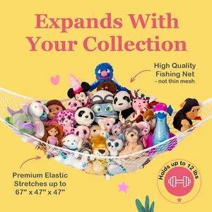 Stuffed Animal Hammock | Corner Hanging Organizer, Toy Storage Storage (White) - Picture 1 of 12