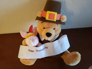 Disney Winnie The Pooh Friends POOH PIGLET HAPPY THANKSGIVING 12" Plush Stuffed - Picture 1 of 5
