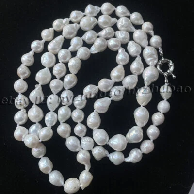 Collar largo 36" 8-10 mm Mar del Sur blanco barroco renacido perlas Keshi cuentas nudo Foto 1 de 4