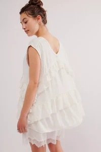 Free People Claire T-shirt tunica top occhiello ricamato volant sciolto nuova senza etichette media - Foto 1 di 6