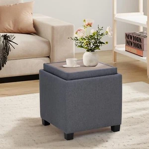 Storage Ottoman Cube with Storage Bin Faux Leather/Fabric Footrest Chest - Picture 1 of 25