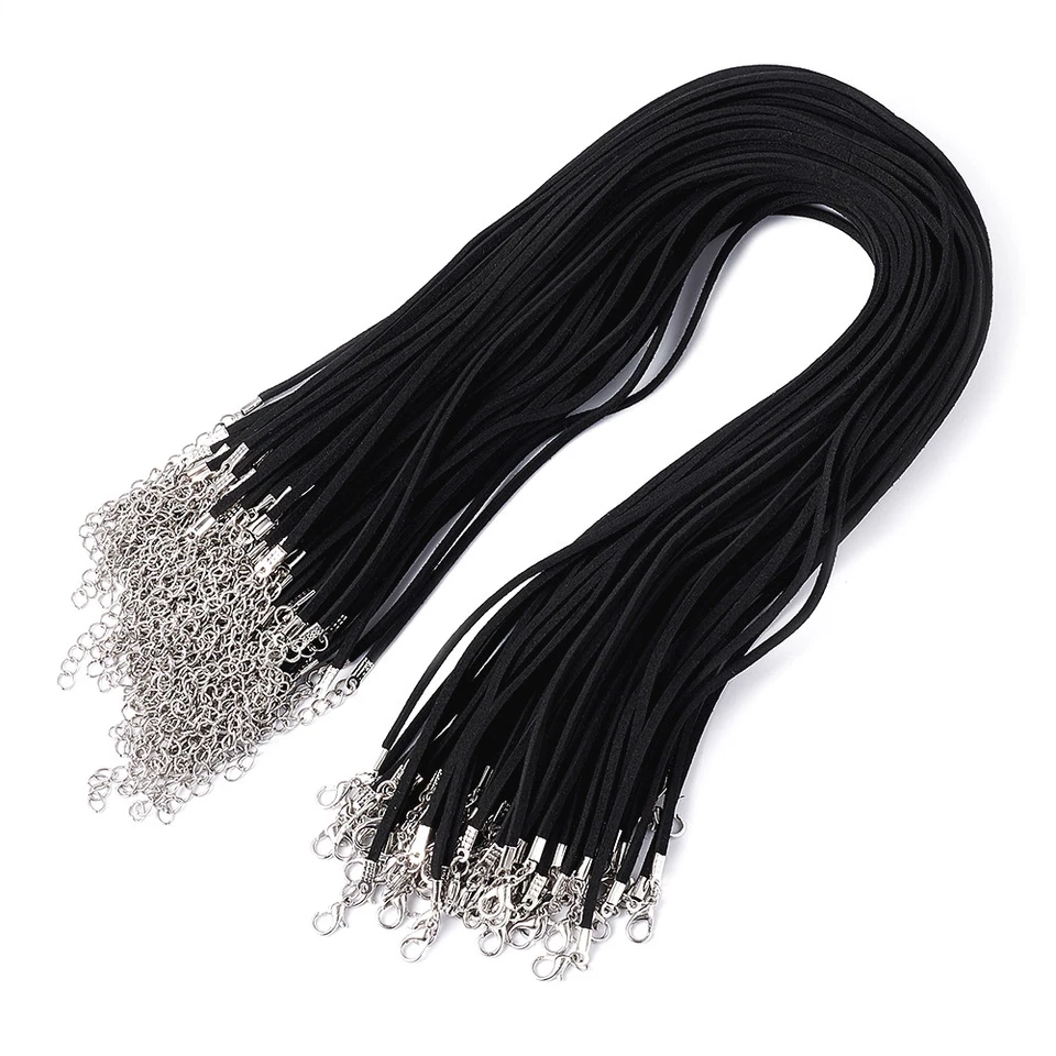 100 Hebras 17.7" Imitación Gamuza Cordón Collares Bases Hierro Langosta Cierre Negro 2.5mm Foto 1 de 4