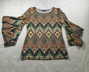 Time Line donna taglia M marrone azteco maniche drappeggiate boho western hippie - Foto 1 di 7