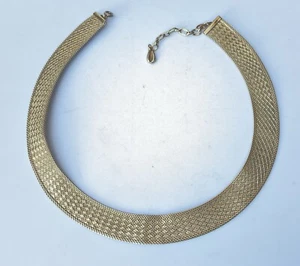 Vintage 1980's Gold Plate Mesh Intricate Simple Chain Collar Choker Necklace - Picture 1 of 11
