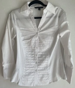 ZAC & RACHEL TUXEDO SHIRT Womens Size Medium Pleated White 3/4 Sleeves - Picture 1 of 7
