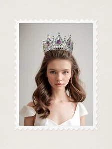 Silver Crown for Women Wedding Tiara, Crystal Crown for Girls, Queen Headband XL - Picture 1 of 8