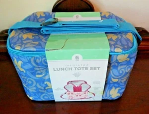 Softside Insulated Lunch Tote 6 pc Set Hot or Cold 2 Containers Ice Pack & Strap - Picture 1 of 4