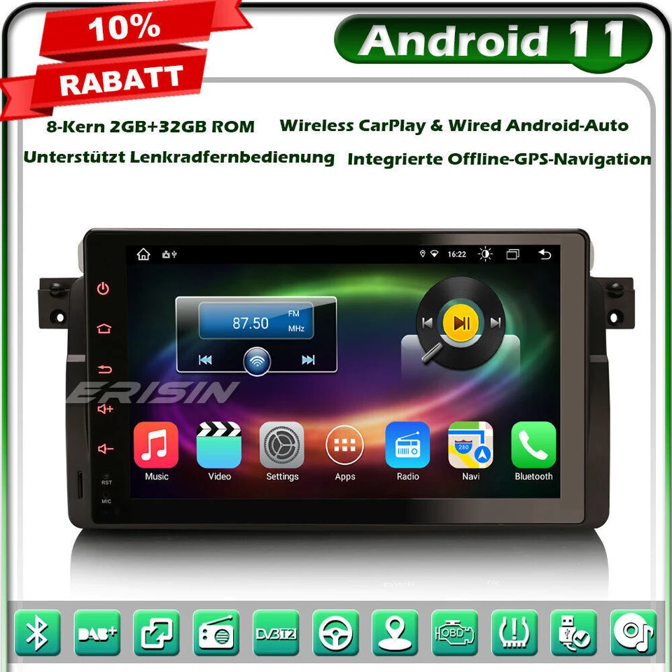 8-Kern 9" Android 11.0 DAB+ Autoradio GPS Navi für BMW 3er E46 Rover 75 M3 MG ZT - Bild 1 von 4