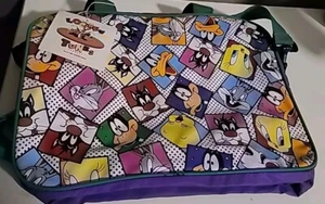 Vtg 90s Looney Tunes Messenger Tote Bag Warner Bros Tweety Daffy Bugs New - Picture 1 of 4