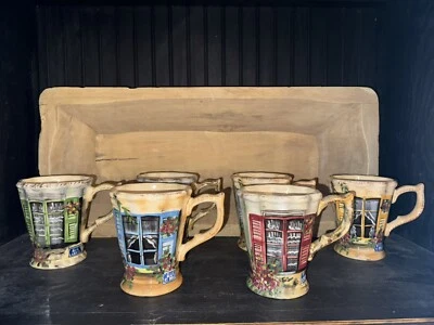 Rue de Paris Shutter Window Hand Painted Tall Mugs (6) - Image 1 of 3