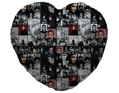 Colour Johnny Cash Fan Montage Design Heart Shaped Cushion Valentines Day - Image 1 of 2