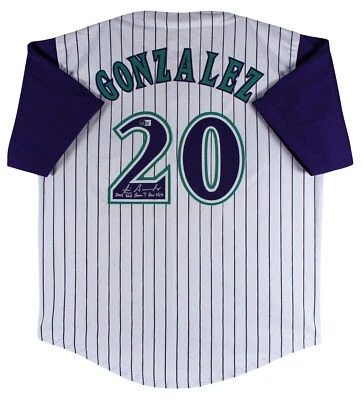 Luis Gonzalez "2001 WS G7 GW Hit" Signed White Pinstripe Jersey BAS Witnessed - Image 1 of 3