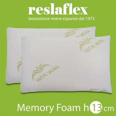 COPPIA CUSCINI MEMORY FOAM SFODERABILI ALOE VERA ALTI 13 CM - Immagine 1 di 4