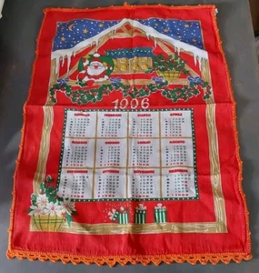 Calendar Tea Towel 1996 Crochet Edge Santa Claus Sewing Crafts Kitchen Christmas - Picture 1 of 3
