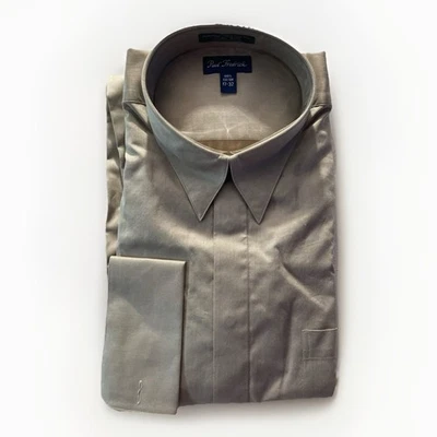 Paul Fredrick 纽扣衬衫男式 17 - 32 法式袖口纯色棕褐色棉质全新无标签 — 第 1/4 张图片