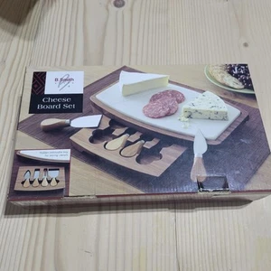 NIB, "B. SMITH W/ STYLE CHEESE BOARD 6-PC SET", Marble Top, BambooTray, Utensils - Picture 1 of 6