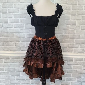 Steampunk Gótico Medieval Falda Alta Baja y Corsé de Gasa Top Conjunto Caprichoso - Imagen 1 de 10