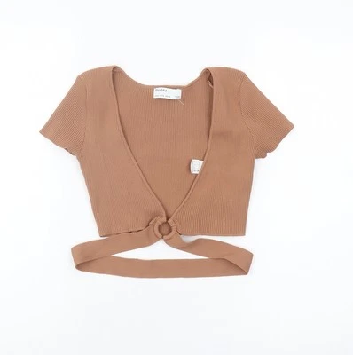 Top corto con cuello en V marrón Bershka para mujer - talla 2 Foto 1 de 4