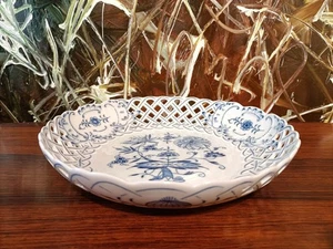 MEISSEN, Zwiebelmuster, edle flache Korbschale durchbrochen Ø 24,5cm - Bild 1 von 5
