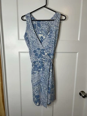 Vestido envolvente para mujer Tibi talla 4 hasta la rodilla azul floral 6044 Foto 1 de 4