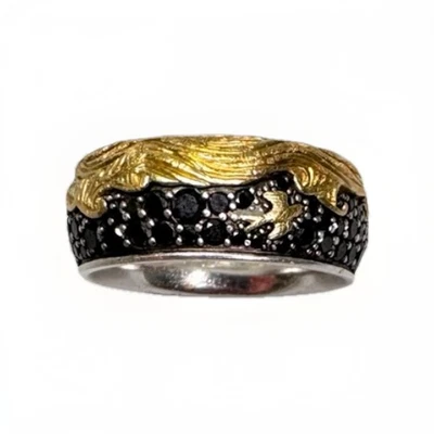 Anillo David Yurman Dos Tonos Negro Diamante Ondas Banda 18k/Plata Foto 1 de 4