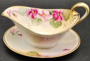 Nippon Bone China Hand-Painted Gravy Boat w/ Under Plate c. Late 1800s -... - Picture 1 of 13