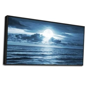 Black Framed Wall Art For Living 48L" x 24W" Blue Sea View Moon Black Framed - Picture 1 of 7