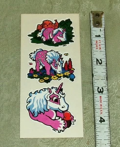 Vintage 80's BJ Decal Specialties Vinyl Pink Unicorn Sticker Strip 1 - Picture 1 of 1