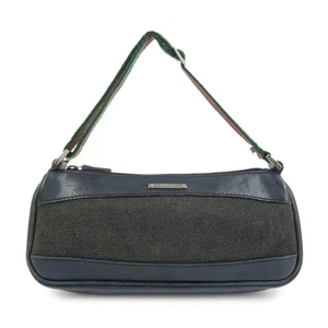 GUCCI Sherry Canvas Leather Accessory Pouch Hand Bag Navy 92820 Auth Used F/S - Picture 1 of 22