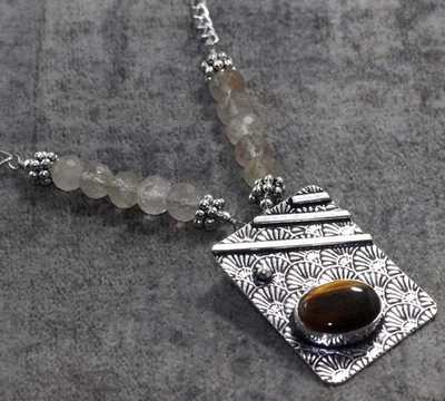 Impresionante collar de piedras preciosas con cuentas de rutilo dorado natural ojo de tigre 18" JW Foto 1 de 3