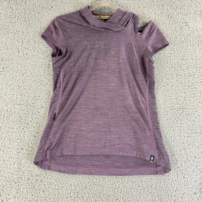 SmartWool Top Womens Small Purple Short Cap Sleeve Shoulder Cut Out Hoodie Wool - Image 1 of 4