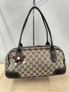 GUCCI Princy Mini Boston Bag Sherry Line GG Canvas Leather Ribbon Beige Auth F/S - Bild 1 von 19
