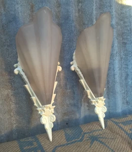 2 x Antique Art Deco Midwest Slip Shade Wall Sconce Light - Bild 1 von 8