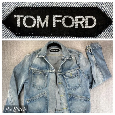 TOM FORD denim trucker Jacket Men L Made in USA light wash TFD100 (7) (BiJ11) - Image 1 of 4