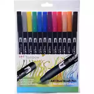 Tombow Brush Pen 12 Colour PRIMARY SET. Double Ended Artist & Craft Marker Pens - Picture 1 of 5