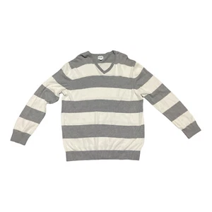 OLD NAVY Mens Striped Sweater Size XL 100% Cotton Gray Cream Knit Top Rugby - Picture 1 of 4