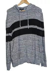 EXPRESS MEN'S MIDWEIGHT TEXTURED MULTI-STRIPE GRAY & BLACK HOODIE | XL | TG - Picture 1 of 3
