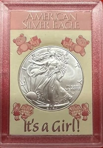 2024 " IT'S A GIRL ! " - 1 OZ. AMERICAN SILVER EAGLE IN FROSTY CUSTOM HOLDER - Picture 1 of 3