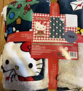 Nuevo Hello Kitty Twin Sherpa Respaldo Manta Árbol de Navidad Arcos de Vacaciones 60" x 90" - Imagen 1 de 4