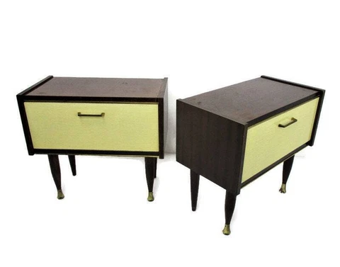 Pair Couple Double Vintage Nightstands End tables Mid Century Modern Wood Retro Cover