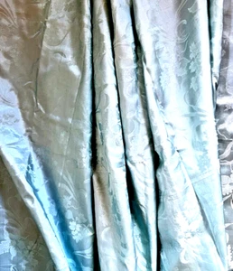 Floral Aqua Blue Semi-Shiny Satin Fabric 35" x 2 Yards - New Vintage - Picture 1 of 4