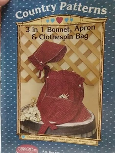 Sun Bonnet Apron Clothespin Bag 3 in 1 Ozark Crafts Sewing Country Patterns UC - Picture 1 of 4