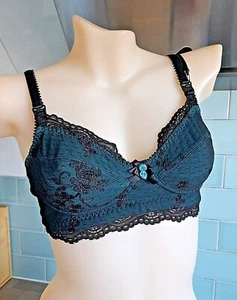 Hot Milk Black/Teal Cotton Lined "SSS" Drop Cup Feeding Bra - Picture 1 of 12