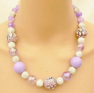 pompös Halskette Perlen 20Ø Krakelee crash Strass glitzer Strass Lila  379v - Bild 1 von 9
